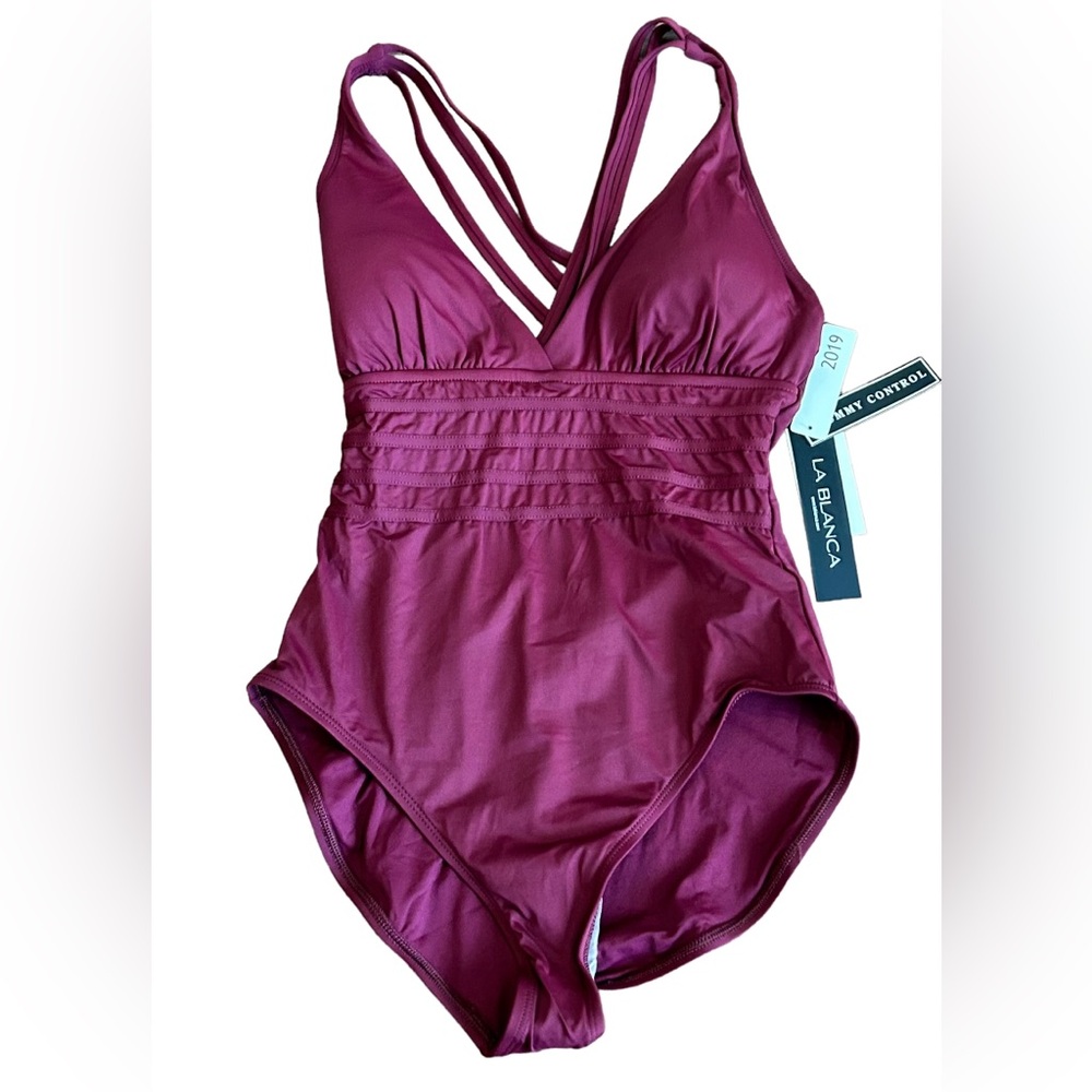 La Blanca NWT LB6BA22 Island Cross Back Mio One-piece Swimsuit Maroon Wine Sz 12